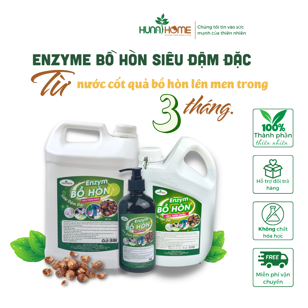 Nước Rửa Chén Bát Enzym Bồ Hòn Đậm Đặc Huna’s Home