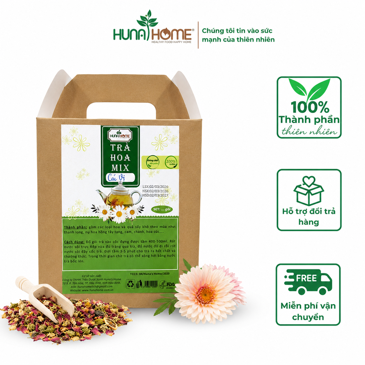 Trà hoa thảo mộc Huna's Home – Mix các loại hoa quả thảo mộc theo mùa