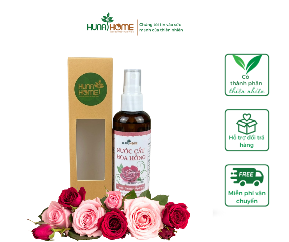 Nước cất hoa hồng Huna's Home – Toner thiên nhiên dịu nhẹ cho làn da tươi tắn